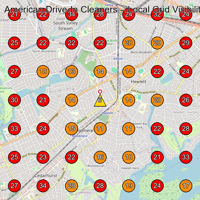 American Drive-In Cleaners GeoGrid visibility map for Tailor in Lynbrook